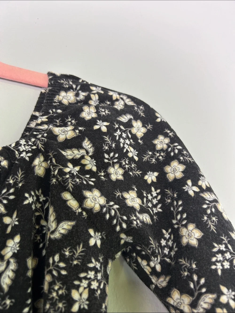 Old Navy Girls Black Floral Smocked Long-Sleeve Square Neck Top